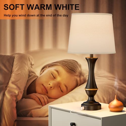 Touch Lamps for Nightstand, 3 Way Dimmable Lamps for Bedroom with USB C+A