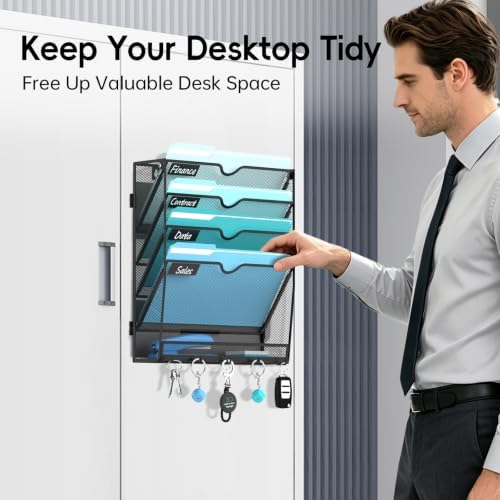 5 Tier Magnetic File Holder with Hooks for Letter Size Files