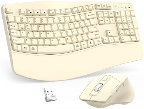 Wireless Keyboard and Mouse Combo, 2.4G Ergonomic Wave Keys (Latte)