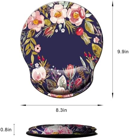 Mouse Pad with Wrist Support, Ergonomic Mouse Pad with Memory Foam Wrist Rest Cushion, Non-Slip Rubber Base Gaming Mice Pad for Home Office Computer Laptop, Flower Wreath