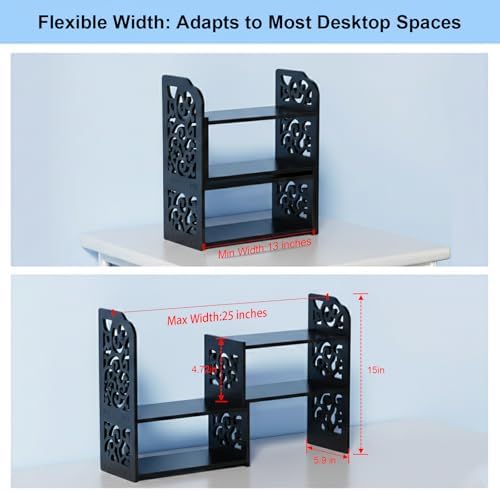 YGYQZ Adjustable Desktop Shelf Organizer, 3-Tier Desk Shelf, Black Pattern