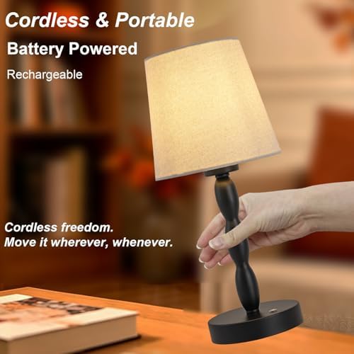 CASTLELIFE Rechargeable Cordless Table Lamp, 5000mAh Battery Powered Touch Desk Lamp, 3-Level & Stepless Dimmable Night Light, Portable Bedside Lamp for Bedroom, Outdoor, Bulb Included, Black
