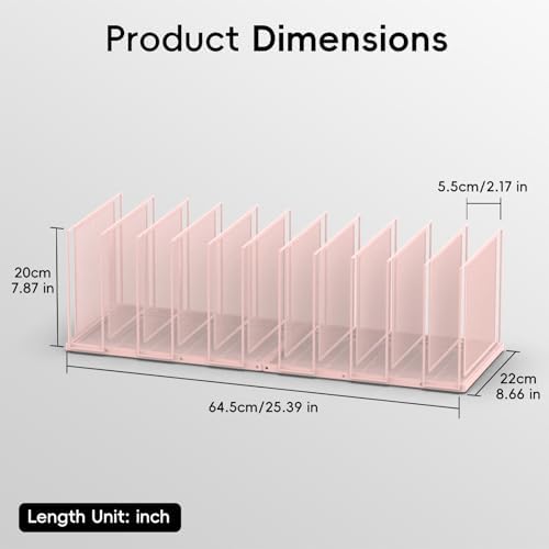 File Organizer for Desk, 11-Section Vertical File Sorter, Paper Holder Organizer Standing Metal File Folder for Office Home Classroom, Pink
