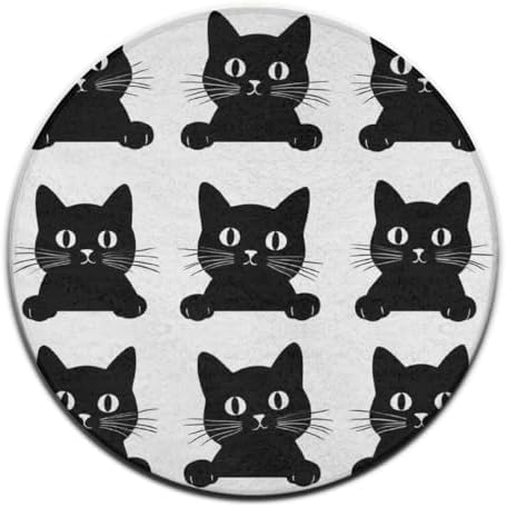 Soft Round Yoga Carpet, Large Home Decor Mat, Non Slip Machine Washable Kitchen Office Circle Rug Black Cat