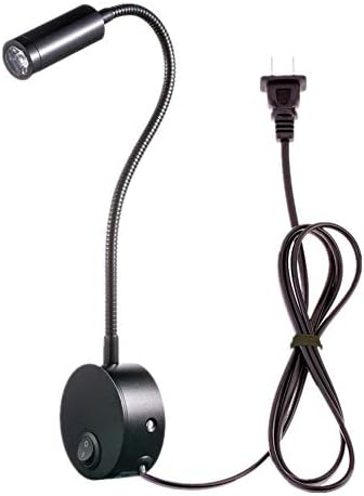 3W Wall Mounted Reading Light Flexible Gooseneck LED Sconce Lamp with Plug & Switch for Bedroom, Office, Workbench, Studio (01 Black Warm)