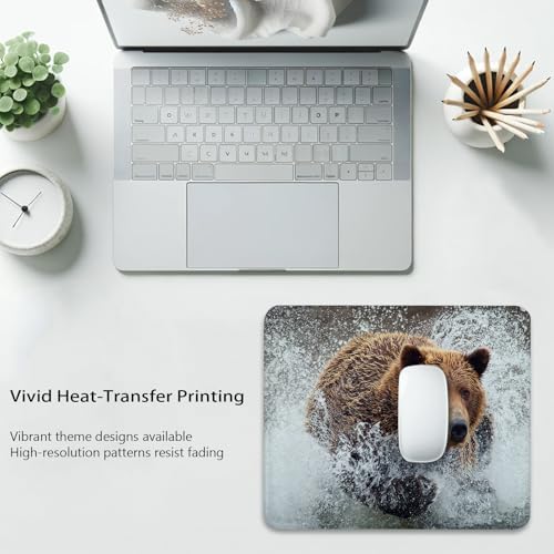Brown Bear Splashing Through Water Mouse Pad, Durable Desk Mat
