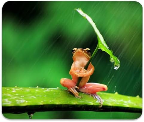 Funny Tree Frog Takes Shelter Mouse Pad, Rainy Day Fun Durable Desk Mat