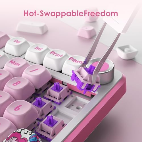 My Little Pony [Official Hasbro Licensed] Wireless Mechanical Keyboard, 101 Keys RGB Gaming Keyboard with Custom Linear Switches & Knob Control, 3-Mode (BT/2.4G/USB-C), Cute Pink Gift for MLP Fans
