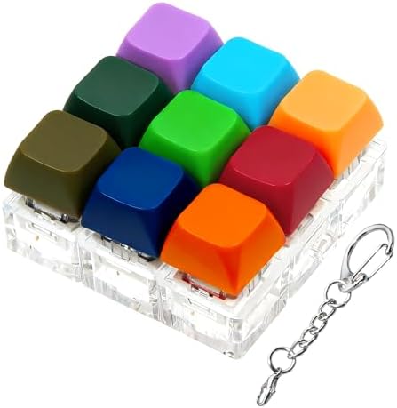 Keyboard Fidget Toy, Keyboard Fidget Keychain 9-in-1 Keyboard Decompression Button Finger Clicker Toys Stress Relief Fidget Gifts (Bright)