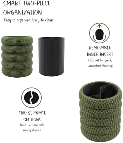 PowerTRC 3D Printed Grideo Pen Holder for Desk – Modern Pencil Cup Organizer, Office Supplies Holder, Classroom Teacher Desk Decor, Home Office Gift, Made in USA (Dark Green)