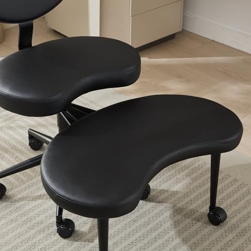 Ergonomic ADHD Criss Cross Legged Office Desk Chair - Meditation Kneeling Yoga Chair Adjustable Height with Wheels Lumbar Support, 360° Swivel Wider Footrest for Home Work, Black