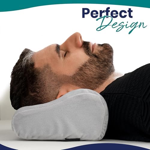 Memory Foam Headrest Pillow for Recliner – B-Shaped Neck Pillow with Stabilizer Strap, Soft Plush Fabric - Ultimate Neck Support and Pain Relief (Slate)
