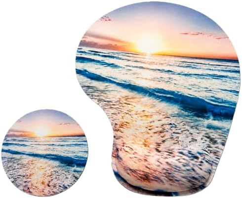Mouse Pad with Wrist Support, Ergonomic Mouse Pads with Memory Foam Wrist Rest, Easy Typing Pain Relief, Comfortable Home Office Computer Wrist Support Pads for Working Studying Gaming, Beach