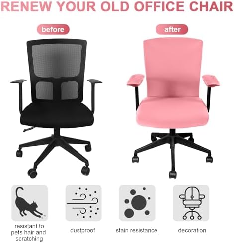 Tallew 4 Pcs Office Chair Covers Set Computer Universal Protective Stretchable Chair Seat Covers Desk Armrest Cover Slipcovers Pads Office Cushion Backrest for Rotating(Regular,Watermelon Pink)