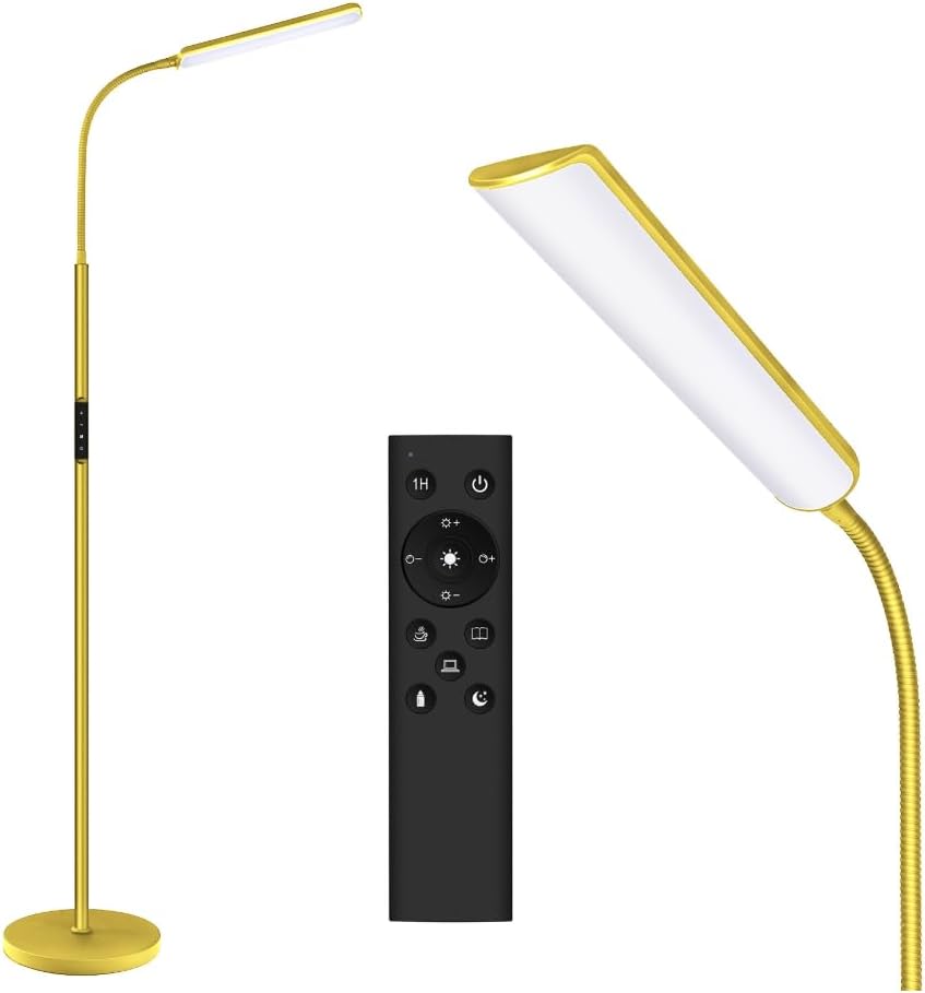 Dimunt LED Floor Lamp, Stepless Adjustable 3000K-6000K Colors, Golden
