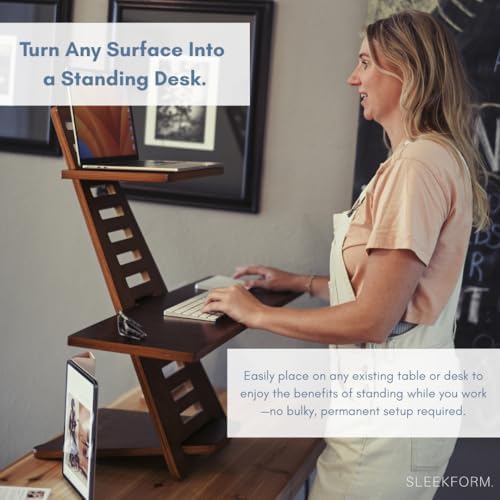 Sleekform Saint John Standing Desk Converter - Walnut, Includes Tote Bag