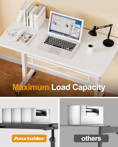Amztabler Small Standing Desk Adjustable Height, Mobile Stand Up Desk with Wheels, 32 Inch Portable Rolling Desks Conference Room Tables for Walking Pad Treadmill White