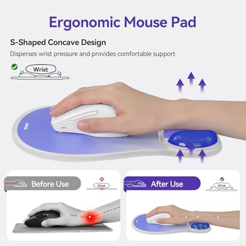 TECKNET Gel Ergonomic Mouse Pad, Mouse Pad with Wrist Rest, Light Blue