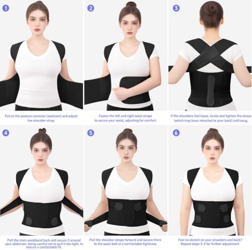 Posture Corrector for Women and Men, Back Brace with Lumbar Support Panel and Adjustable Shoulder Support, Full Back Support Posture Trainer, Back Straightener for Upper Back, Lower Back Support, Rounded Shoulders, Slouching, Hunchback Corrector (Black...