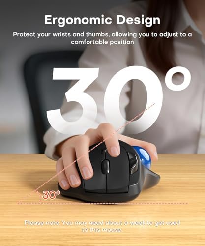 Ergonomic Wireless Trackball Mouse, 3 Device Connection, 5 Level DPI