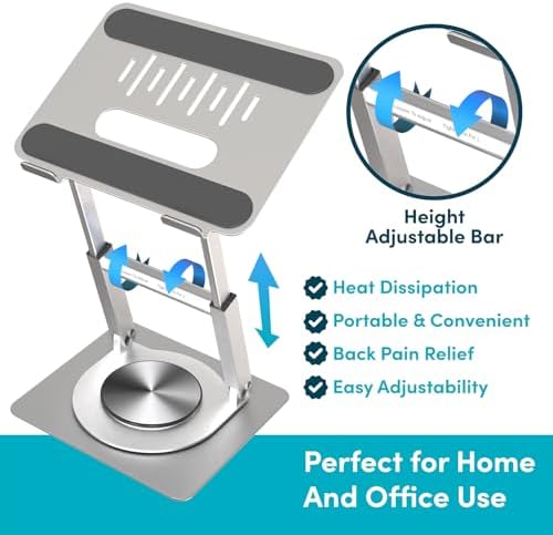 Lifelong 360 Rotating Adjustable Laptop Stand, 16" Tall Riser - Silver