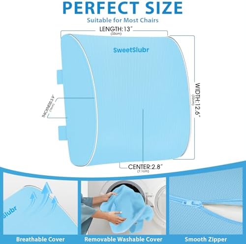 SweetSlubr Lumbar Support Pillow for Office Chair(Light Blue,Large)
