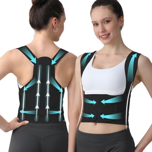 Posture Corrector for Women & Men, Adjustable Back Brace Shoulder Straightener, Full Back Support for Upper & Lower Back Pain, Hunchback, Scoliosis Relief (Black, Small)