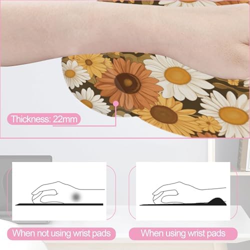 Vintage Daisy Sunflower Mouse Pad with Wrist Rest and Keyboard Wrist Rest Set, Non-Slip Rubber Base Memory Foam Mouse Pad Set for Women, Office Desk Accessories, Gaming