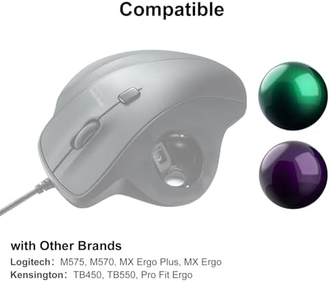 SANWA 34mm/1.34inch Trackball, Replacement Ball for Logitech M575, M570, MX Ergo, Kensington TB450, TB550, Pro Fit Ergo, and Other Compatible Trackball Mouse, Glossy Purple + Green, Set of 2
