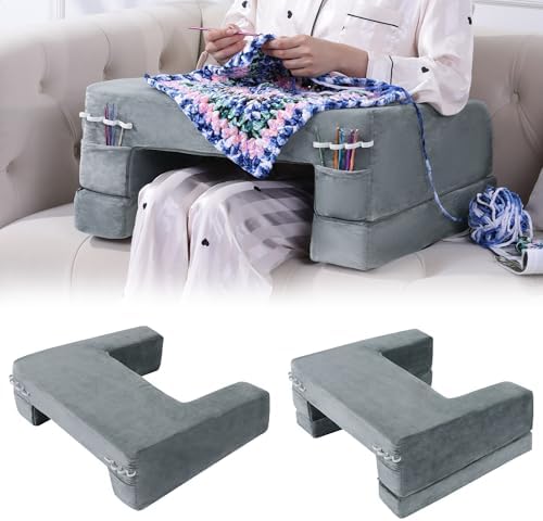 HOMBYS Adjustable Foam Crochet Pillow for Lap Support, Soft Velvet Reading & Gaming Pillow with Side Pocket and Elastic Band, Desk Cushion for Sofa, Bed & Floor, 2 Heights for Adjusting, (Grey)