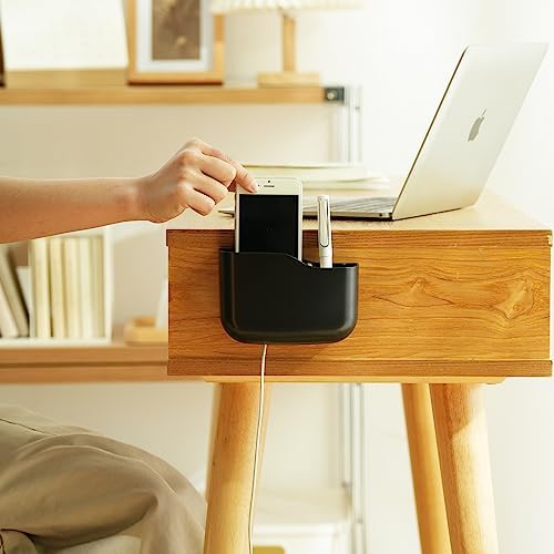 SUNFICON Wall Mount Remote Holder TV FAN Remote Control Holder Bedside Caddy Wall Organizer Phone Holder for Office Adhesive Media Player Controller Holder Box Tray Home Desk Nightstand 3 PACK BLACK