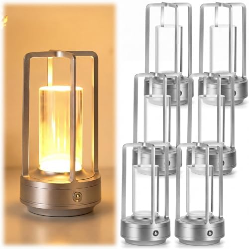 6 Pcs Portable Metal Table Lamps Bulk Cordless Table Lights Rechargeable