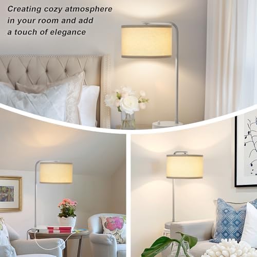 25" Tall Table Lamp with USB C+A Ports, Fully Dimmable Nightstand Lamp