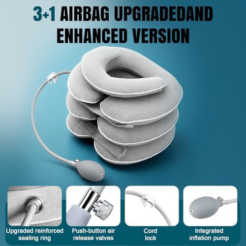Inflatable Neck Stretcher Cervical Traction Device with 3 Layer Adjustable Pillow - Ergonomic Cervical Neck Pillow for Pain and Stress Relief, Posture Support, Relaxation, Decompression Home Use