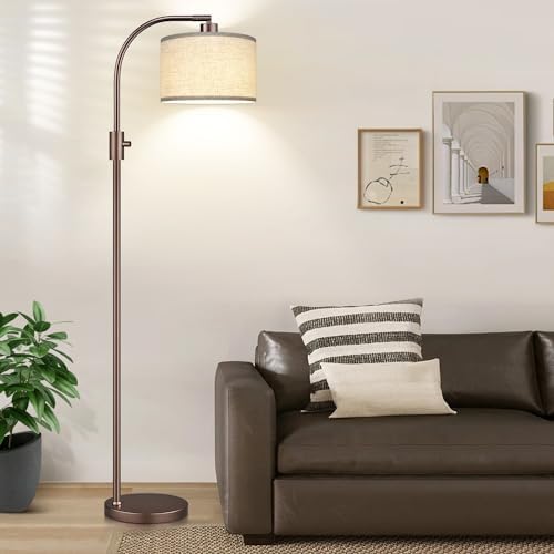 Nintiue Upgraded Modern Arc Dimmable Tall Standing Floor Lamp with Linen Shade, 1200 Lumens LED Bulb Included, for Living & Reading Room, Bedroom, Office & Nursery, Brown