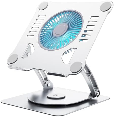 SHUWEI 360° Rotating Laptop Cooling Stand w/Fan, Fits 15'' Laptop, Silver