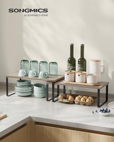 SONGMICS Cabinet Organizer Shelf, Set of 2 Spice Rack, Kitchen Storage