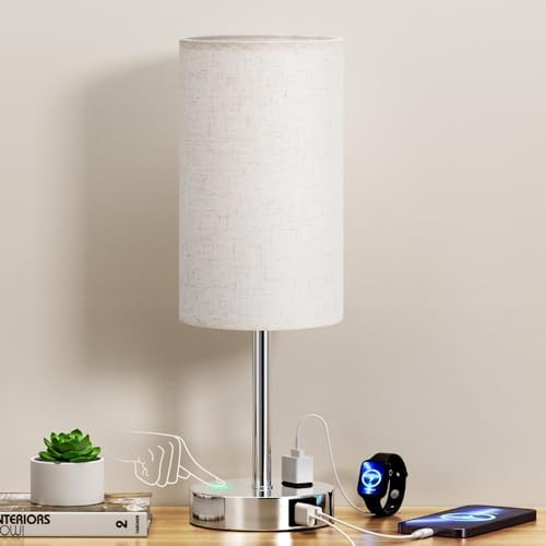 White Touch Table Lamp for Bedroom - Bedside Desk Lamp for Dorm Study