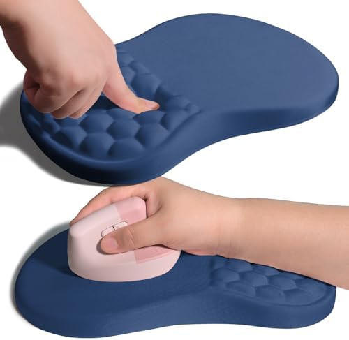 Ergonomic Joint Wrist Support Mouse Pad with Memory Foam Cushion Massage Bump, Carpal Tunnel Pain Relief Mousepad Slope Design for Wrist Rest, 11.8x7.9 in, Dark Steel Blue