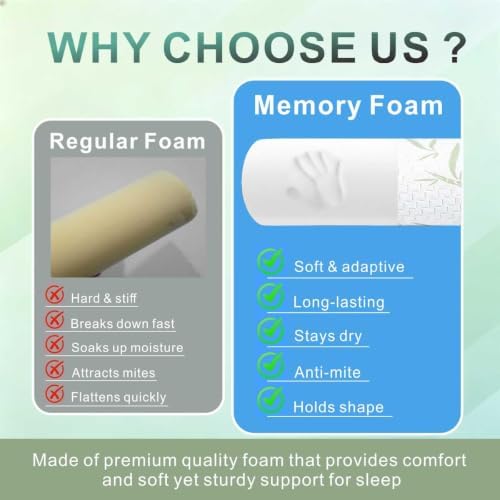 Cervical Neck Roll Pillow – Memory Foam Bolster Pillow for Neck & Back Support, Ergonomic Cylinder Pillow with Washable Cover for Side Sleepers, Lumbar, Knee & Leg Support