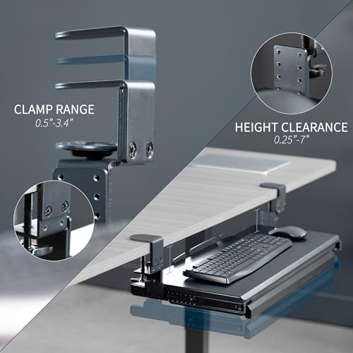 VIVO Black Clamp-on 27x11 in Keyboard Tray, Storage Drawer, MOUNT-KB05HB-DR
