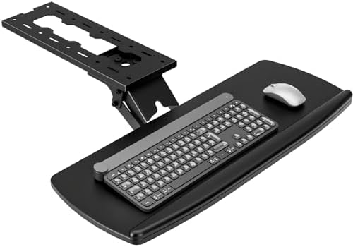 AX WABER Keyboard Tray Under Desk with Storage Drawer, Height Adjustable Keyboard Tray Slide Out 360° Swivel Tilt, Ergonomic Under Desk Mount Keyboard & Mouse Holder for Gaming Home Office, Black
