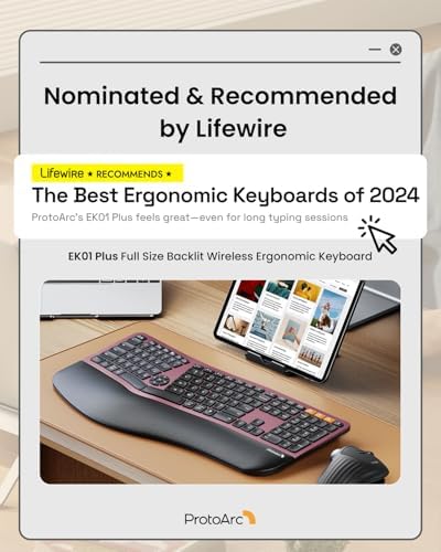 ProtoArc EK01 Plus Backlit Bluetooth Ergonomic Keyboard, Full Size, Red