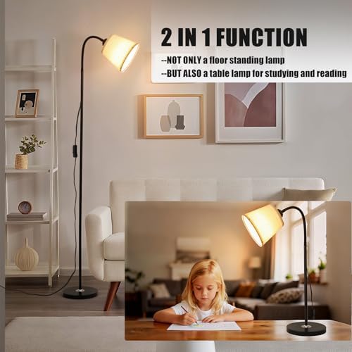 Floor Reading Lamp, Adjustable Height Bendable Short Standing Corner Lamps (Beige)