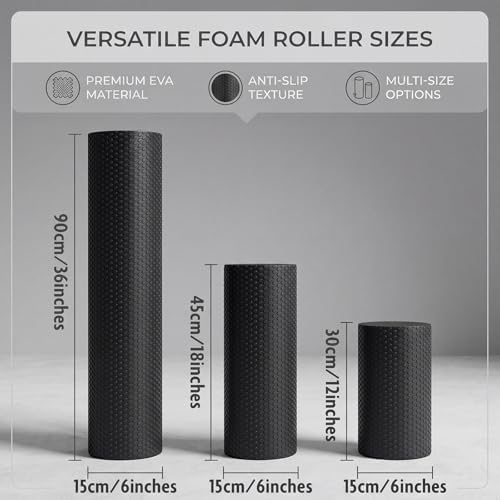 Arrowbash 3 Sizes Foam Roller Kit for Recovery, 12''/18''/36'', Black