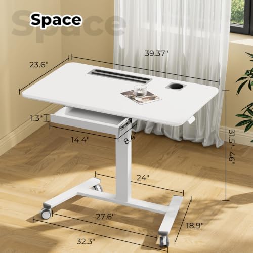 40"×24" Mobile Standing Desk with Drawer, Cup Holder & Hooks
