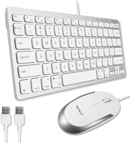 Macally USB Wired Keyboard and Mouse Combo for Mac and PC - Save Space with a Compact Small Apple Keyboard and Mouse for MacBook Pro/Air, iMac Mini/Pro