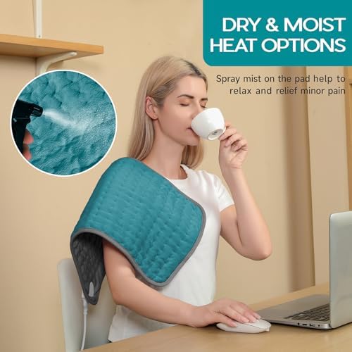 Heating Pad for Period Cramps, Heating Pad for Back/Neck/Shoulder Muscle Pain, 6 Heating & 4 Timer Setting, Auto Shut Off, Moist Heat & Machine Washable, Birthday Christma s Gifts for Women Mom, Cyan