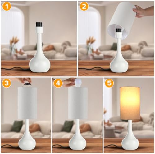 Touch Bedside Lamp for Nightstand,3-Way Dimmable,Space Saving & No Assembly Required, Upgraded Small Droplet White Table Lamp for Bedroom, Living Room (LED Bulb Included)