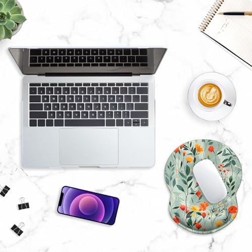 ITNRSIIET Ergonomic Mouse Pad with Gel Wrist Support Small Wrist Rest Smooth Surface Non-Slip PU Base Comfortable Office Supplies Pain Relief, 8.7 x 7.2 inches, Beautiful Flowers